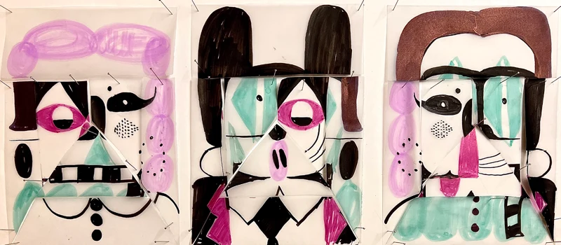 Three illustrated faces from Bumi Cha’s official BCBF 2026 visual identity workshop