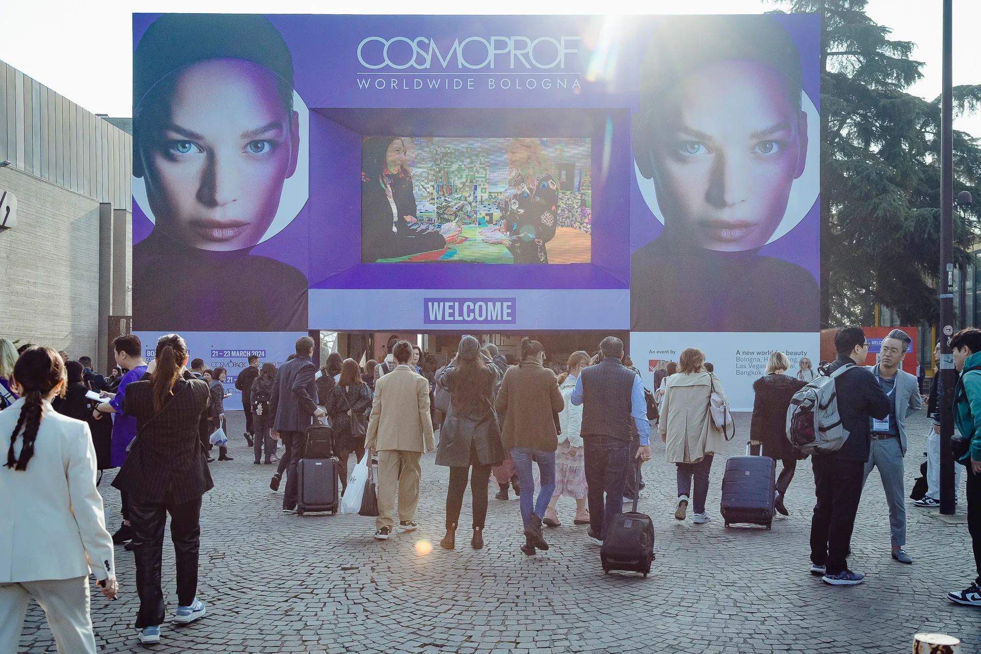 Visitors arriving at the Cosmoprof Worldwide Bologna exhibition entrance